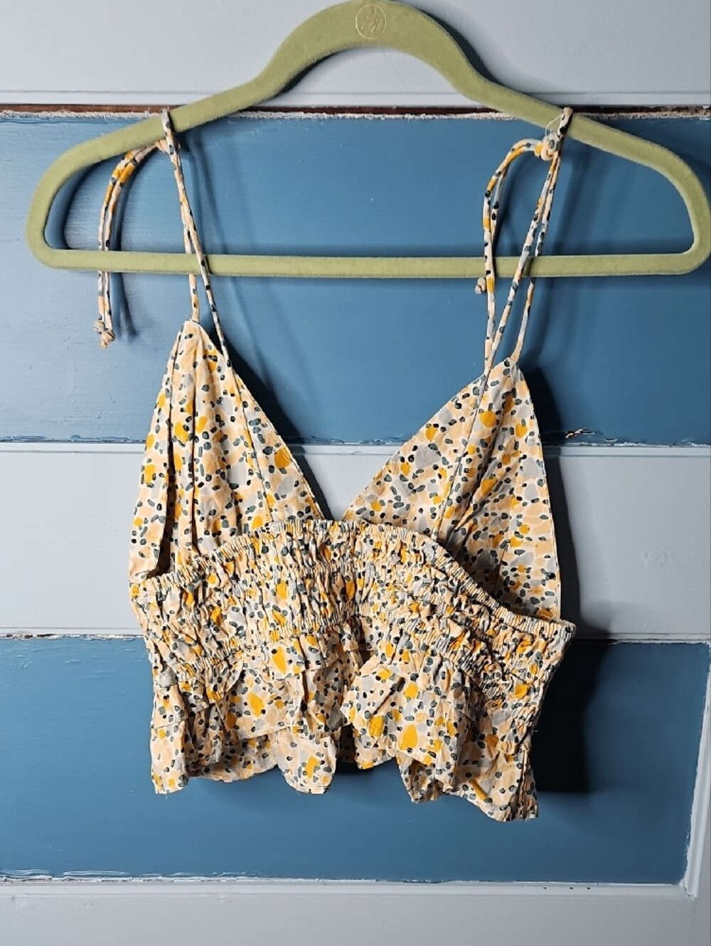Sim & Sam Yellow Floral Smocked Peplum Cami Top Med - Picture 3 of 7